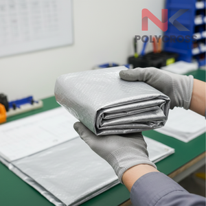 Rouleau de bâche compacte en PE, imperméable et résistante aux UV, pour les applications extérieures, le camping, le jardinage et le stockage. - Product Image 1