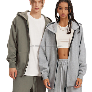 Sweat à capuche unisexe grande taille personnalisé, streetwear uni, fermeture éclair, poids lourd, vente chaude, 445 g/m², 65 % coton, 35 % polyester - Product Image 1