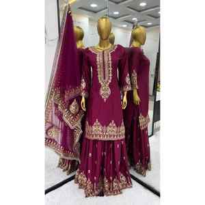 พาลาซโซกับไวน์ dupatta พิมพ์ลายปักลำดับต้นๆ - Product Image 1