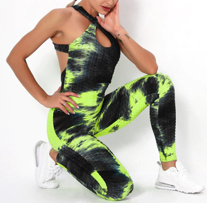 Combinaison de yoga à prix de gros RTS avec découpes, imprimé vert et noir, longueur intégrale, sans couture, vêtements de sport pour femmes AS-YS-59 - Product Image 2