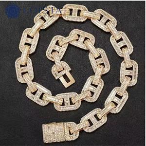 LOISTA <b>Statement</b> <b>Necklace</b> Moissanite Baguette Cut Geometric Link Chain Rhodium Plated 925 Silver Unisex Luxury Party Jewelry - Product Image 2