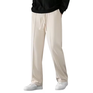 Pantalon décontracté pour homme, couleur blanche, léger, brodé, de haute qualité, personnalisé, devant plat, fermeture éclair - Product Image 4