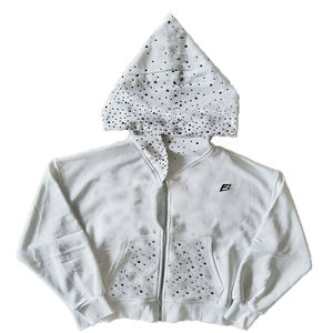 Hoodies à capuche de style triangle haut de gamme, avec strass, coupe courte, en tissu éponge 500 GSM, fermeture éclair, coupe oversize, streetwear Y2K, logo personnalisé - Product Image 1