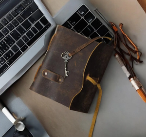 Handmade Vintage Leather Journal - <b>Blank</b> <b>Book</b> of Shadows with brass Key closure - Product Image 4