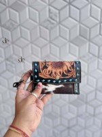 Dompet Koin Kulit Sapi Asli Gaya Barat, Ukiran Tangan Baru, Dompet Mini Multifungsi untuk Wanita, Hadiah Gaya Barat