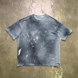 Nuevas Camisetas Personalizadas Extra Grandes de Corte Recortado, 100% Algodón Grueso, Lavado Ácido Vintage, con Efecto de Salpicaduras de Pintura y Desgastado para Hombre - Product Image 1