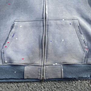Sweat à capuche zippé vintage personnalisé délavé |   Sweat-shirt oversize épais à effet éclaboussures de peinture, streetwear, OEM ODM, sweats à capuche à marque privée - Product Image 3