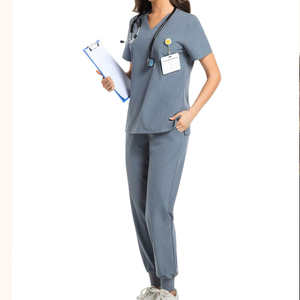 Ensemble de tenues médicales pour femmes en gros – Blouse extensible à col en V et pantalon jogger respirant pour infirmières, personnel hospitalier, et professionnels dentaires et chirurgicaux - Product Image 2