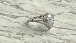 Bague de fiançailles solitaire pour femme en or plaqué 18K 14K avec diamant de laboratoire taille poire et halo de micro-pavés de diamants ronds - Product Image 3