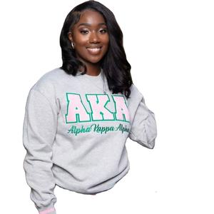 Sweat-shirt d'hiver en polaire gris Alphaa Sorority avec broderie 3D sur le devant, lettres roses et vertes, pull confortable pour femmes, style universitaire décontracté - Product Image 6