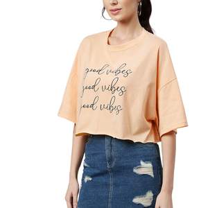 Camiseta Corta Oversize para Mujer, con Estampado Gráfico Personalizado, de Algodón, Casual, de Manga Corta, Holgada, para Verano, Venta al Por Mayor, OEM - Product Image 5