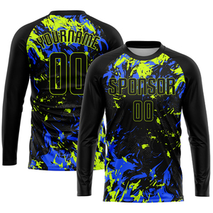Camiseta de Fútbol Personalizada para Hombre, Negra, Verde Neón, Azul Rey, Poliéster, Impresión Serigráfica, Transpirable, Uniforme de Equipo, Ropa Deportiva - Product Image 2