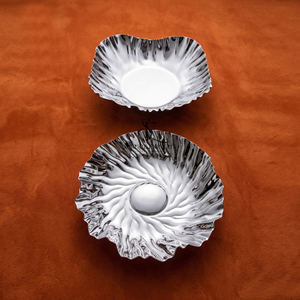 Luxury Wave Edge Stainless Steel Chocolate Trays <b>Set</b> Of 2 Chrome Finish Decorative Bowls For <b>Serving</b> Chocolate Candy & Nuts - Product Image 4