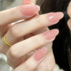 24 Uñas Acrílicas de Estilo Francés con Pegamento, Color Rosa <span class=keywords><strong>Nude</strong></span>, Forma de Almendra, para las Puntas de los Dedos - Product Image 1