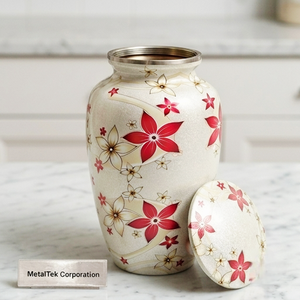 Aluminium Cremation Urn Adult Funeral Ashes Memorial Keepsake Handcrafted Flower Urn Metal Burial Vessel <b>Large</b> Human Ash Holder - Product Image 3