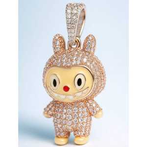 Hermoso Colgante Labubu de 3.58 TCW con Diamante Moissanita, Plata de Ley 925, Chapado en Oro Amarillo de 14k, Estilo Hip Hop - Product Image 1