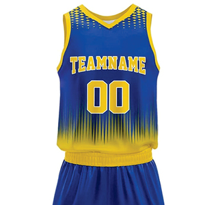 Conjunto de Uniforme de Baloncesto Sublimado Personalizado, Jersey sin Mangas con Degradado Azul y Amarillo, Pantalones Cortos, Absorbe la Humedad, Unisex, para Adultos - Product Image 3