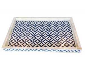 Bone Inlay Modern Breakfast <b>Tray</b> Blue Floral Pattern Eco-Friendly Durable Lightweight Elegant Decorative Coffee Table Serving - Product Image 3
