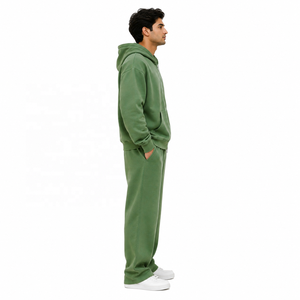 <b>Zip</b> Front Hoodies <b>Hooded</b> Tracksuit Jogger Set Cotton Fleece Sweatshirt Relaxed Fit Solid Color Pullover Streetwear Wholesale OEM - Product Image 2