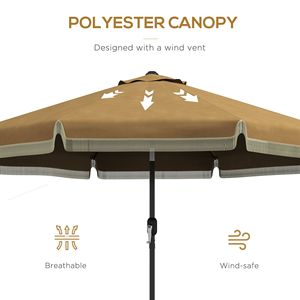 <b>Tan</b> 9FT Patio Umbrella with Push Button Tilt Crank 8 Ribs Ruffled Market Table & Tassles for Garden Deck <b>Pool</b> Radii 2.5m & 2.7m - Product Image 6