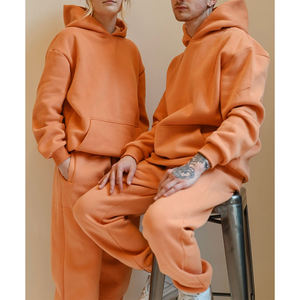Conjunto de Sudadera con Capucha y Pantalones Deportivos de Alta Calidad, 500 Gramos, Color Gris Naranja, Cierre de Cremallera, Estilo Deportivo - Product Image 1