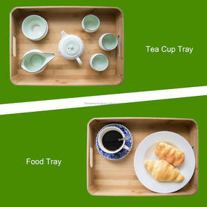 Lot de 2 Plateaux de Service en Bois de Bambou Faits à la Main avec Poignées Grand Plateau Petit-Déjeuner pour le Stockage-Vente en Gros - Product Image 3