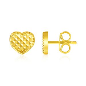Orecchini a perno in oro giallo 14k con cuore testurizzato - Product Image 1
