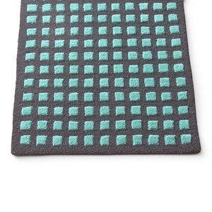 Tapis en laine tufté à la main moderne 9x12 - Motif géométrique quadrillé en turquoise et gris anthracite, haute densité en relief - Product Image 3