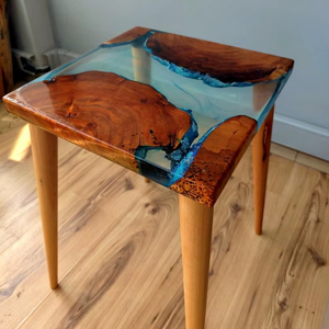 New Arrival Modern Wood Epoxy Resin Coffee <b>Table</b> Metal Frame <b>Clear</b> Finish Customizable Address Craft for Living Room Home - Product Image 1