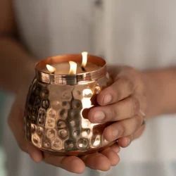Decorative Copper Candle Holder Hammered Style Handmade Eco-Friendly Round Shape Embossing <b>Printing</b> Christmas Use - Product Image 2