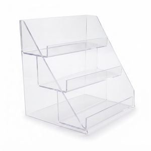 Clear Acrylic Modern Tiered Display Stand with Adjustable Height Countertop Organizer for Cosmetics Jewelry & <b>Small</b> Merchandise - Product Image 1