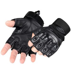 Guantes Tácticos de Cuero Antideslizantes sin Dedos para Ciclismo, con Protección Rígida en los Nudillos, Cierre de Gancho y Bucle, Unisex, para Verano y Actividades al Aire Libre - Product Image 1