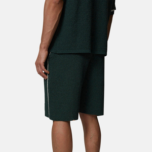 Conjunto de Pijama Oxford de Algodón Verde Oscuro para Hombre, Manga Corta, Botones al Frente, Pantalones Cortos, Transpirable, Color Sólido, Tejido de Tela - Product Image 2