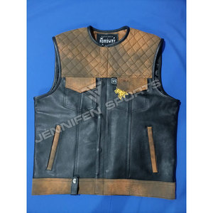 Twin Color Genuine Cowhide Leather Zipper Durable Leather Motorcycle Diamond Cut <b>Vest</b> Bike Street Style Lightweight Leather <b>Vest</b> - Product Image 2