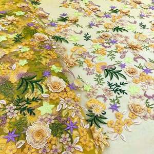 Tissu en coton brodé multi-motifs de style africain, dentelle florale, matière pour robe, vente en gros - Product Image 6