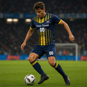 Premium Navy Yellow 100% Polyester Football Jersey Set Moisture-Wicking Breathable Soccer Team Uniform Shorts for <b>Men</b> Customized - Product Image 6