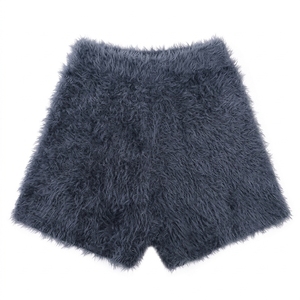 Faux Fur <b>Shorts</b> <b>Women</b> High Waist Loose Fit Solid Color Casual Knitted Elastic Waist <b>Short</b> Skirts in Red <b>Black</b> White Brown Blue - Product Image 2