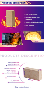 उच्च एल्युमिना अपवर्तक ईंट एल्युमिना सीमेंट सामग्री मध्यम शुल्क भट्ठी में गर्मी प्रतिरोधी आग की ईंट - Product Image 2