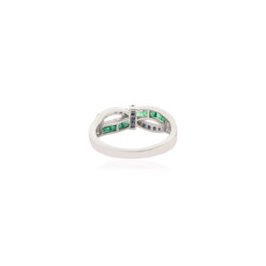 Best Selling Antique Style Bow Knot Genuine Round Cut Blue Sapphire & Princess Cut Emerald <b>Statement</b> 925 Sterling <b>Silver</b> <b>Ring</b> - Product Image 6
