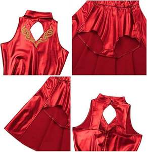 <b>Red</b> Sleeveless V-Neck Gymnastics Leotard With Gold Embroidery <b>Sequined</b> Dance Wear For Women Spring Summer Elegant Fit - Product Image 3