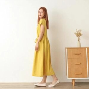 Robe en lin coupe ajustée, ligne A, manches courtes, en lin biologique, sur mesure, grandes tailles, cadeau pour elle - Product Image 1