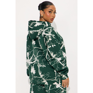 Ensemble sweat-shirt et pantalon pour femme, imprimé floral vert, style streetwear, manches longues, coupe ample, décontracté, tricoté, 2 pièces, 100% coton - Product Image 3