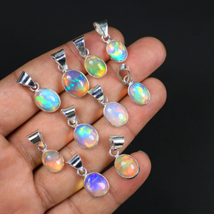 New Arrival 925 Sterling Silver Plated Natural <b>Opal</b> <b>Pendant</b> Oval Cabochon Gemstone Fashion Jewelry for Wholesale Manufacarers - Product Image 3