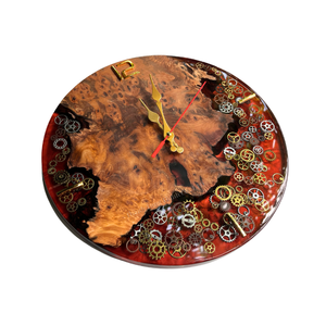 Rustic Round Wooden <b>Wall</b> <b>Clock</b> With Floral Resin Design Handmade For Living Room Decor - Product Image 6