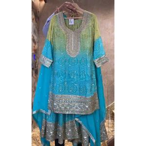 ATRACTIVA IMPRESIÓN DIGITAL CHINON CON BORDADO TRABAJO TOP PALAZZO CON DUPATTA SKY - Product Image 4