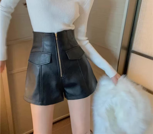 Shorts en cuir véritable fait main pour femme, taille haute, en peau de mouton véritable, doux, imperméables et respirants, tendance - Product Image 2