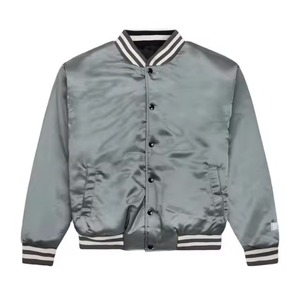 Veste en satin noir pour homme, coupe classique, fermeture boutonnée, style preppy, vêtement d'automne, logo et impression personnalisés, veste en satin - Product Image 1