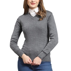 Pull en coton 100% de haute qualité pour femmes, col en V, style décontracté, tricoté à la machine, couleur unie, mode d'hiver, fabriqué au Bangladesh - Product Image 1