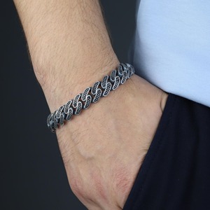 Pulsera Cubana de Plata 925 de Lujo con Diamantes Negros, Cadena Pesada VVS Iced Out para Hombre, Joyería Urbana Oscura - Product Image 1