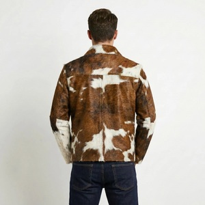 High Quality Handmade Hair-on Cowskin Leather <b>Jacket</b> Men Western Cowboy Style Stand Collar Zip Up Cafe <b>Racer</b> Genuine Leather - Product Image 6